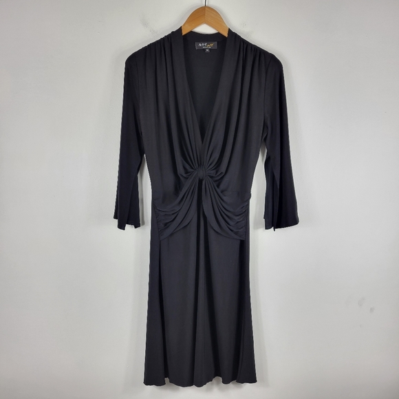 A.B.S Allen Shwartz Ruched Knotted Front V Neck Kimono Sleeve Sheath Dress - Picture 1 of 9